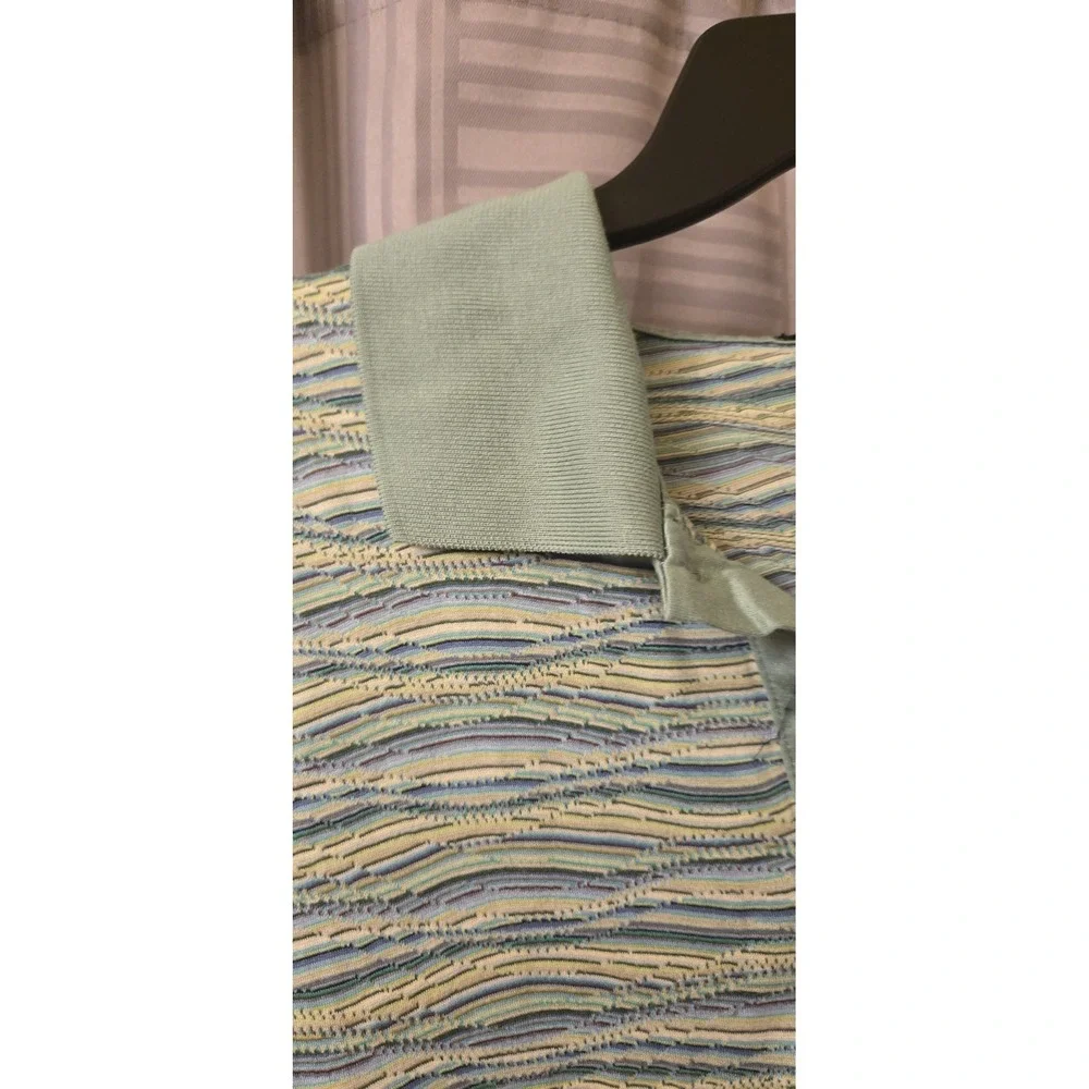 Bugatchi Uomo Mens Polo Shirt Size Large Wavy Striped Green‎ Short Sleeve